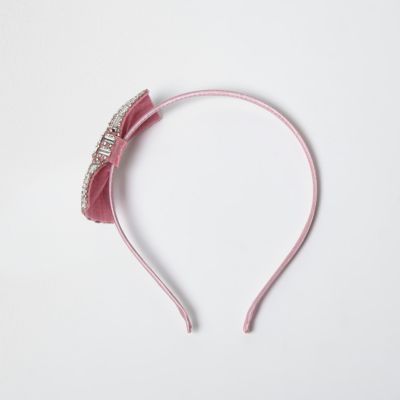 Girls pink diamant&#233; bow hair band